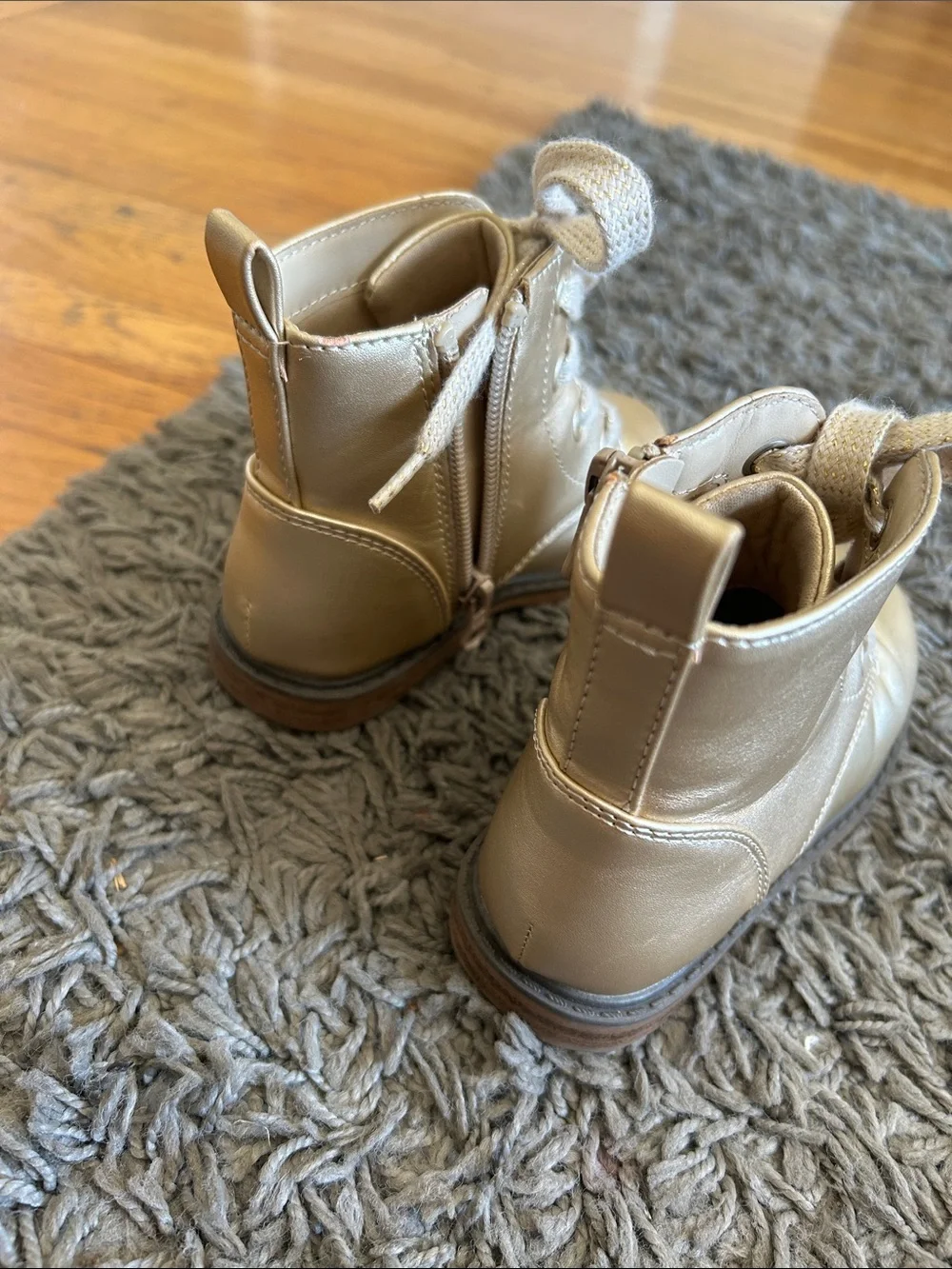 Cat & Jack Toddler Girls Metallic Cream Lace-Up Ankle Boots Size 9